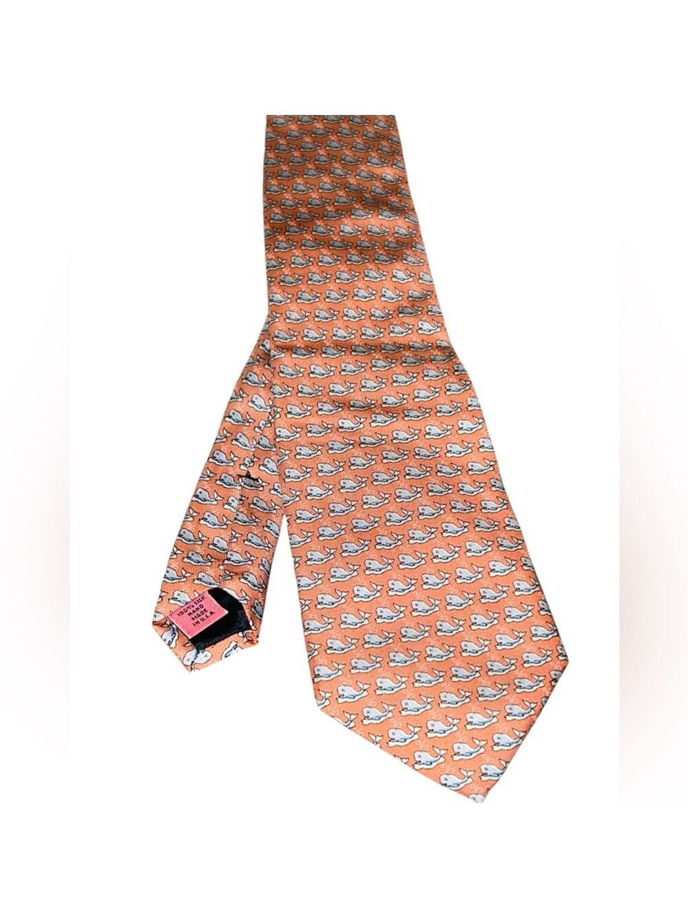 Vineyard Vines Silk Whale Print Peach Tie